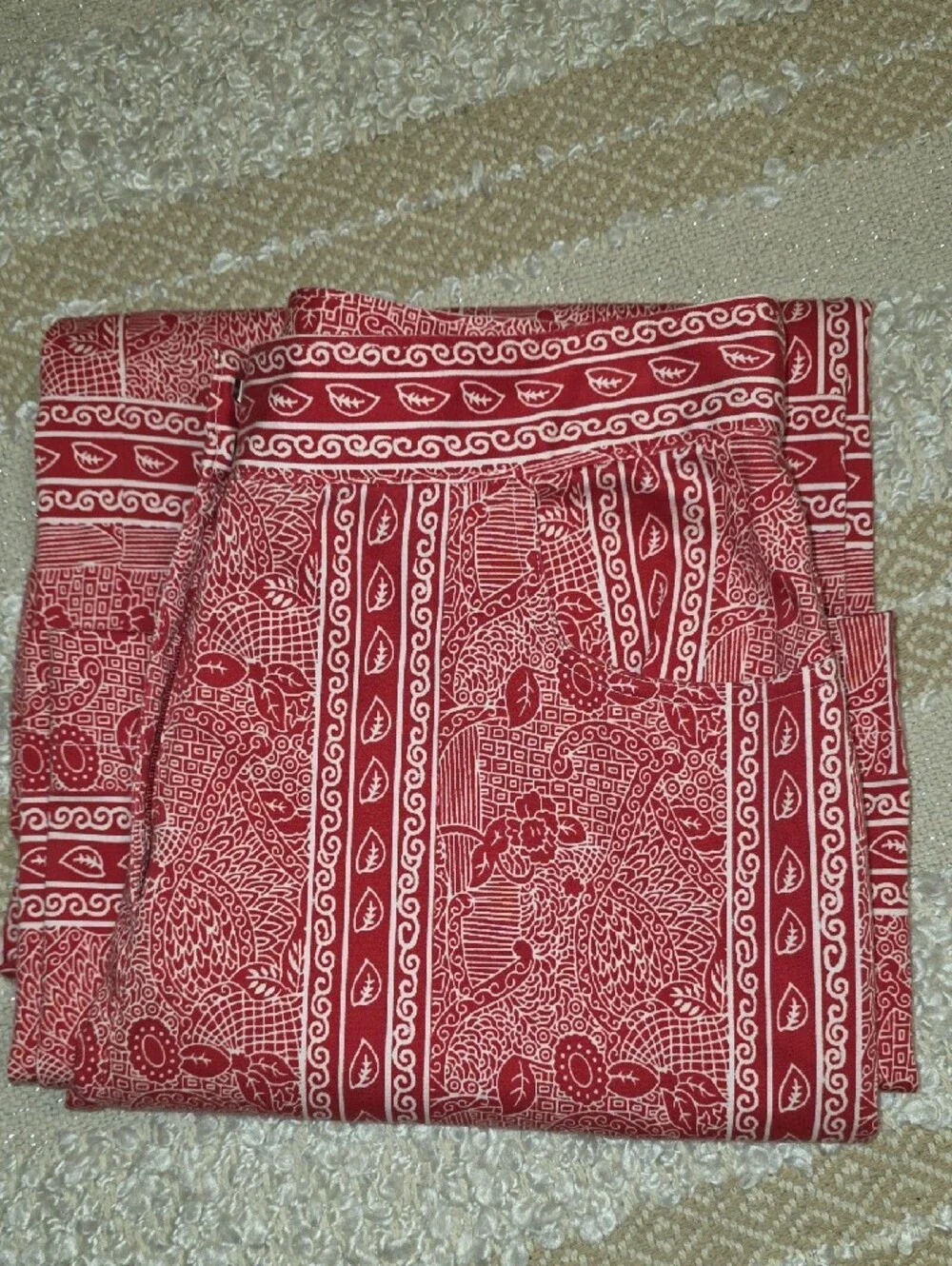 Printed Wide-Leg Cotton Pants in Pinky Red White Floral Paisley Medium (S) - Picture 12 of 12